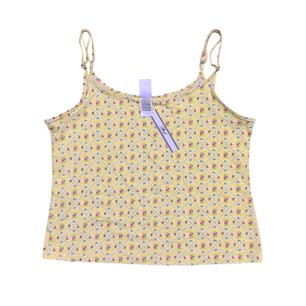 Pink by Frankies Bikinis Yellow Floral Pointelle Cami Tank Top Womens Large NEW